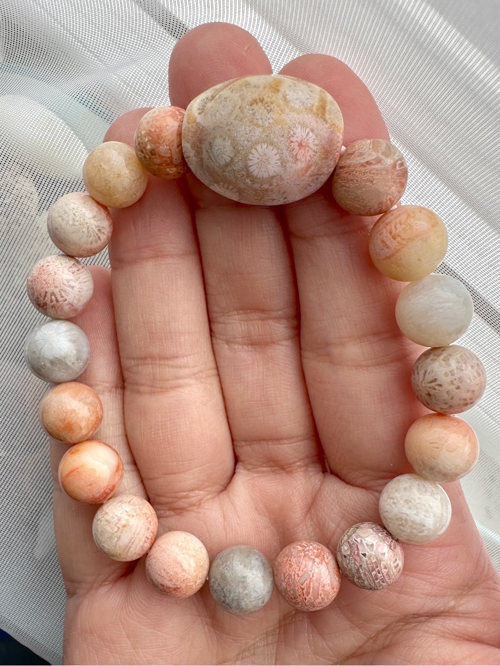 6.5 inch 9.5mm Peach Coral Jade Turtle Bracelet - Picture 4 of 5